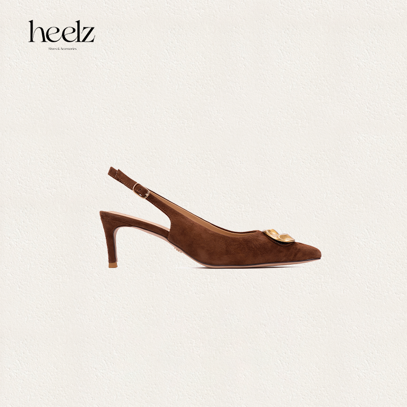 heelz设计师手工鞋履 ｜步步留心兰花扣羊反绒Sling-back 6公分