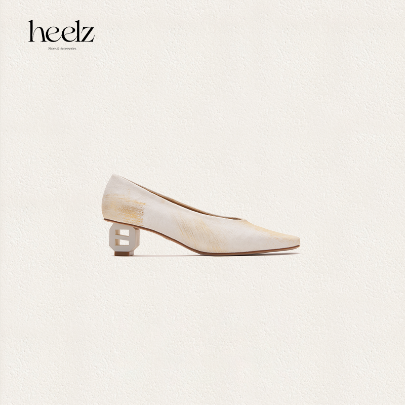 heelz艺术工坊系列 | H 灯笼跟手绘描金羊皮鸭嘴奶奶鞋 4.5 公分