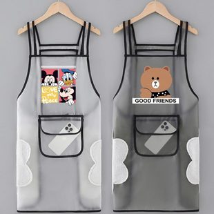 家用U夏季 女透明工作服餐饮专用防水防油网红围裙 薄款 厨房TP新款