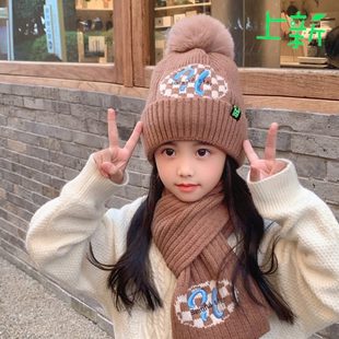 女孩护中大童女童帽儿童两件套子秋冬款 耳帽子帽围巾秋冬款 洋气