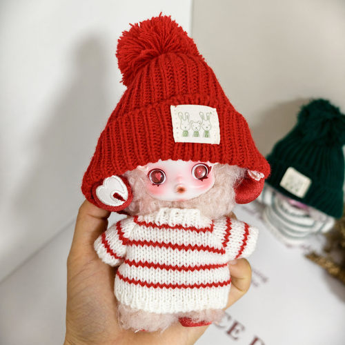 SP娃衣光织园冬日乐章搪胶毛绒SKULLPANDA衣服条纹毛衣兔标帽着替