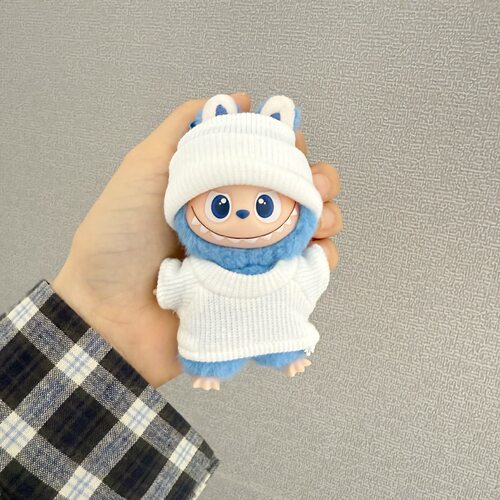 LABUBU4.0心底密码搪胶毛绒挂件小鼻噶公仔衣服白色弹力衫套装