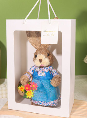 草编兔子手工diy材料包复活节礼物情侣兔子家居装饰摆件暖场活动