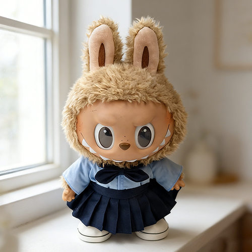 38cm拉布布毛绒娃娃衣服着替搪胶Labubu公仔衣服海洋微风裙蓝套装