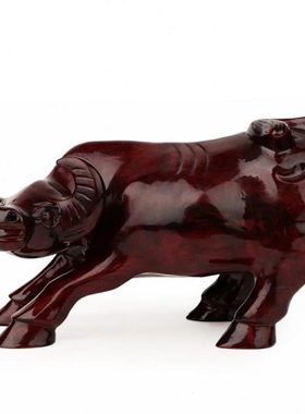 红木雕刻工艺品十二生肖牛摆件 家居客厅玄关摆设实木质华尔街牛