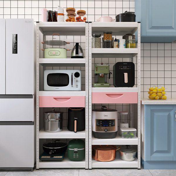 白色厨房置物架落地多层带粉色抽屉微波炉烤箱收纳柜子家用橱柜,厨房/烹饪用具,厨房抽屉置物架,淘宝优惠券,粉丝福利购,淘宝优惠卷