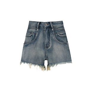 复古废土风牛仔裤 美式 W24BS202 猫爪重酸洗冰裂纹毛边短裤