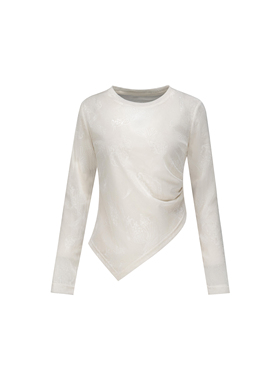 不规则丝绒烧花修身褶皱长袖上衣WT43AYQ001