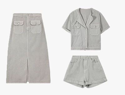 【茶卡盐湖牛仔系列】复古全棉牛仔外套+半身裙+短裤W23AX1074