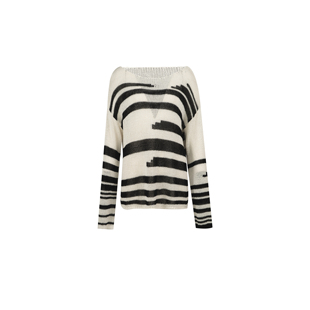 6支亚麻带子纱慵懒宽松条纹镂空针织衫 W23AF211