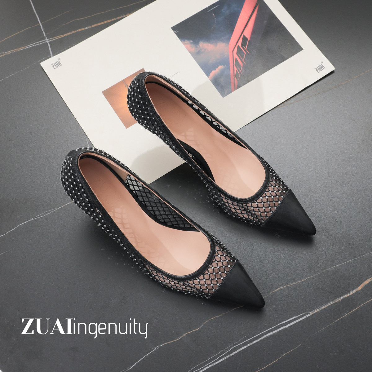 21LOVE72SA【女王鞋】头层牛皮内里羊皮网纱爆闪钻尖头高跟女7cm