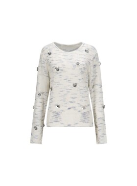 【蓝蝶花段染纱毛衣圆领宽松版型毛织长袖罩衫WT43FYA008