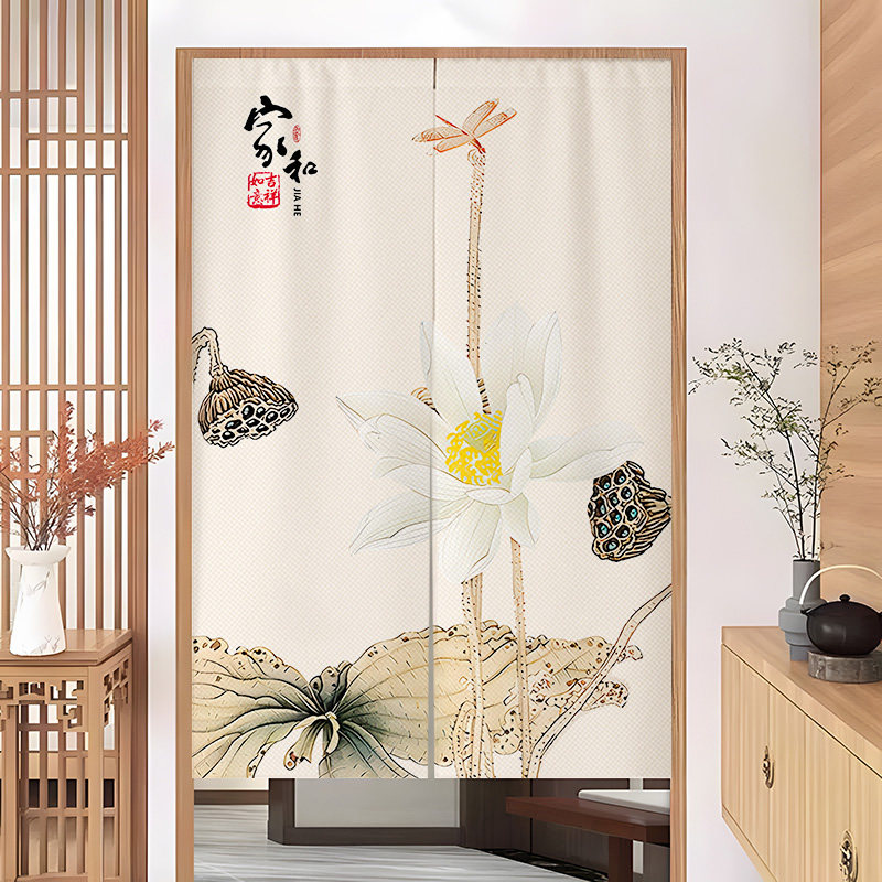 中式荷花门帘卫生间厕所门对门风水帘家用客厅玄关免打孔遮挡布帘