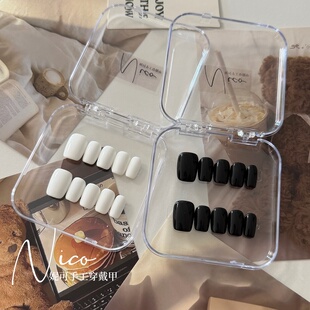 妮可NAIL ins风短甲黑白色成品纯手工穿戴甲可拆卸美甲假指甲