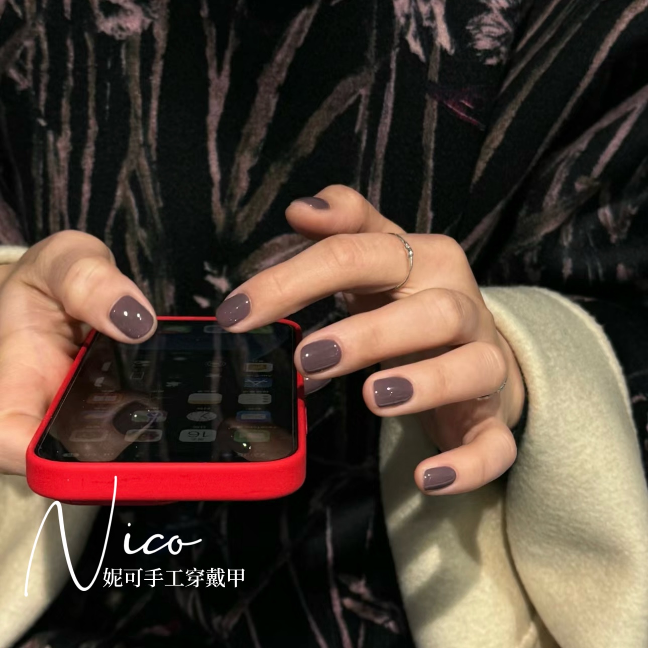 妮可NAIL 小众简约纯色深灰紫美甲成品贴片纯手工穿戴甲假指甲