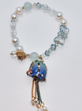 MMC~蓝色海蓝宝郁金香手链手串可搭配同款耳饰和项链首饰套装