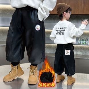 男童奥特曼冬装加绒皮裤一体绒2026新款儿童小男孩加厚保暖带亮灯
