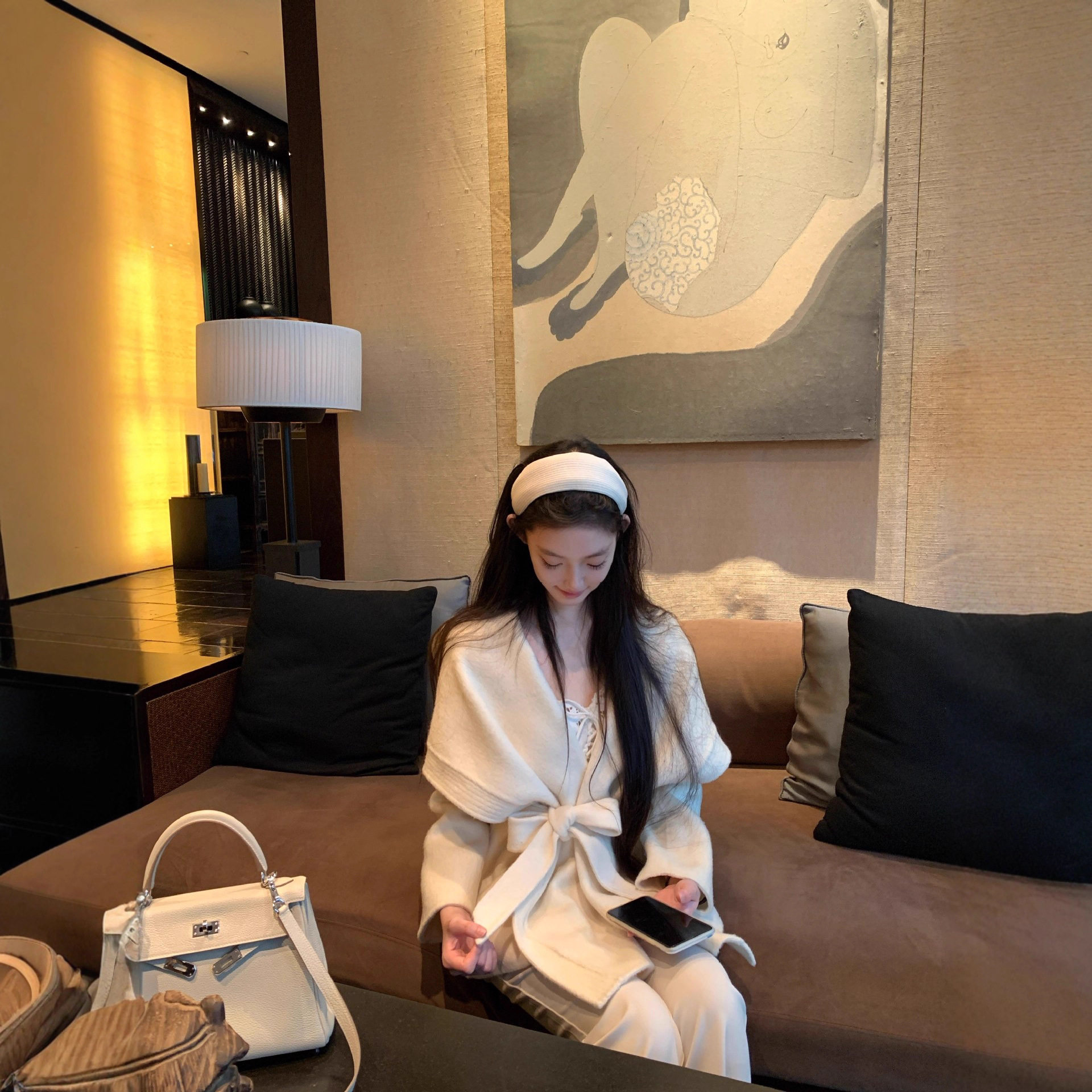 YOU·JIN【北海道】名媛风大衣短款大翻领双面羊毛绒女小个子