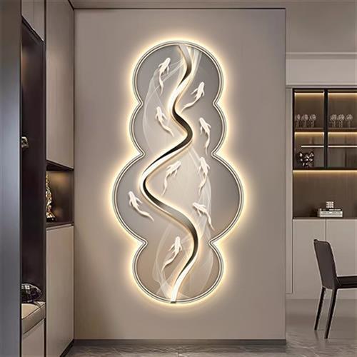 轻奢九鱼现代玄关装饰画创意客厅挂画走廊过道餐厅无框氛围灯壁画图片