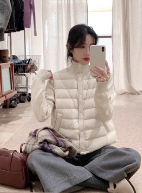韩系秋冬新款时尚针织立领拼接90白鸭绒羽绒服保暖轻薄女G102527