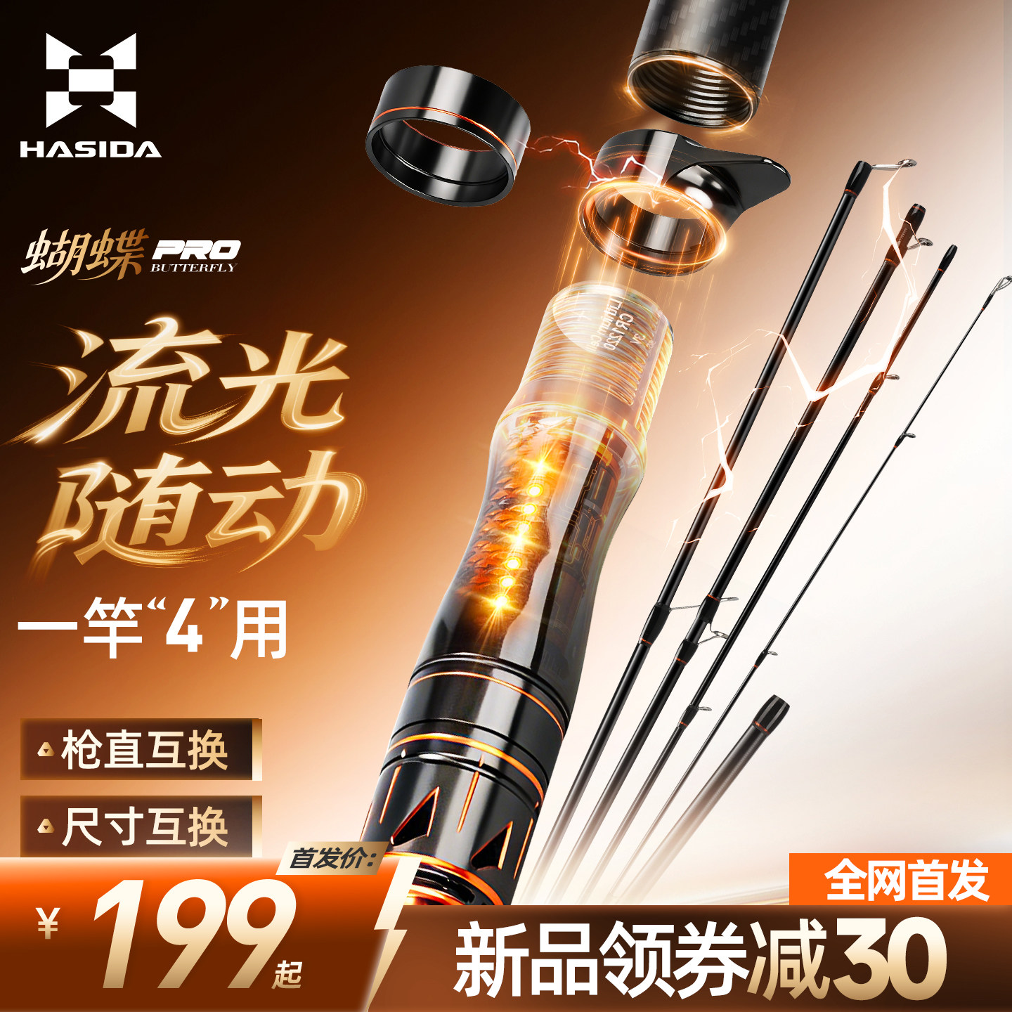哈斯达蝴蝶pro路亚竿直枪柄互换