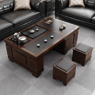 现代家用办公泡茶台 岩板功夫茶几带烧水功能茶桌椅茶具一体套装