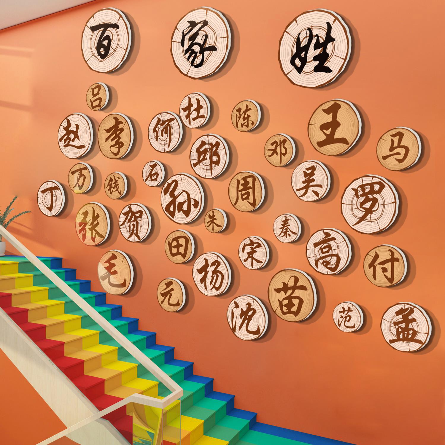 百家姓氏贴纸幼儿园环创主题成品材料托管班文化楼梯墙面装饰壁画