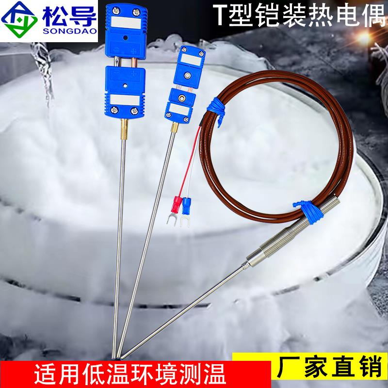 T型铠装热电偶探针WRCK-191低温液氮-200℃温度传感器探头可弯曲
