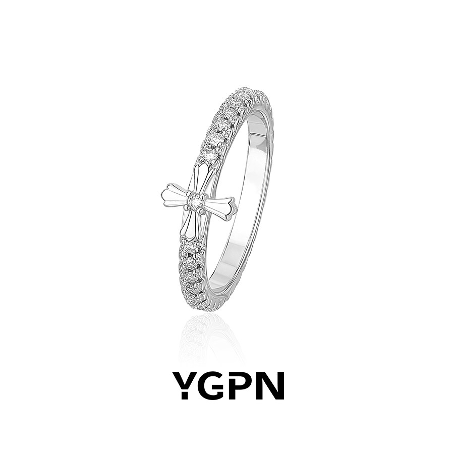 YGPN满钻十字花戒指女细款
