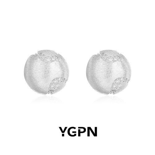 YGPN圆形拉丝球形耳钉女925银针