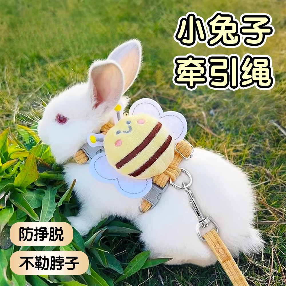 兔子牵引绳遛兔专用品防挣脱小白侏儒兔衣服宠物溜兔兔外出绳链子