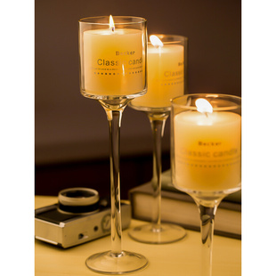 烛台摆件北欧浪漫欧式 饰 玻璃蜡烛杯创意高脚烛光晚餐烛台样板间装