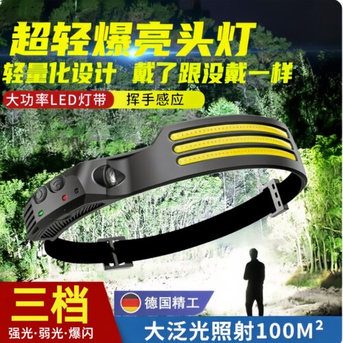 爬山头灯强光超亮充电超长续航头戴式户外夜钓感应照明灯COB泛光
