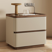 2024新款 全实木轻奢高级感床头柜现代简约马鞍皮置物架收纳盒