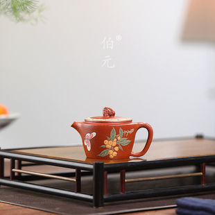 宜兴紫砂壶原矿朱泥玲珑纯手工手绘雕塑中式泡茶壶国风泡茶器80ml
