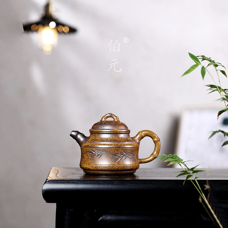 伯元中式紫砂刻绘高竹鼓
