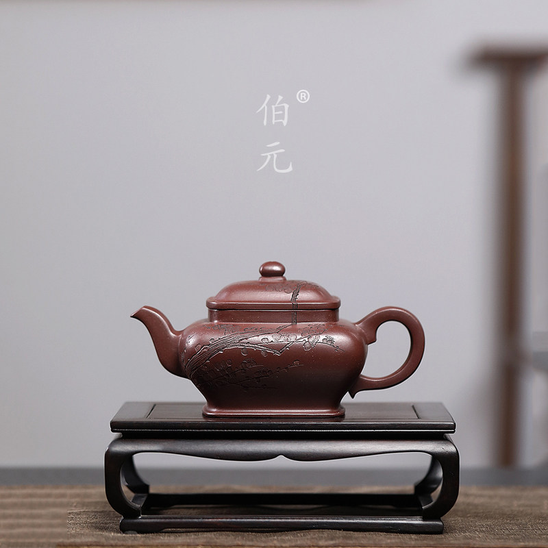 伯元中式紫砂刻绘将军樽