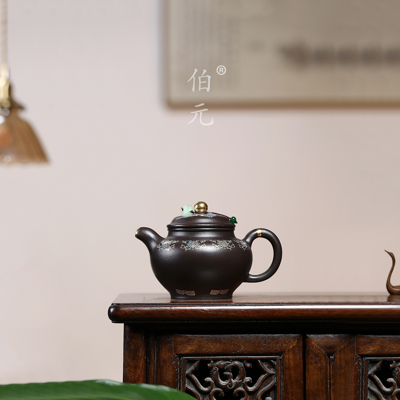 伯元中式紫砂珐琅彩掇只