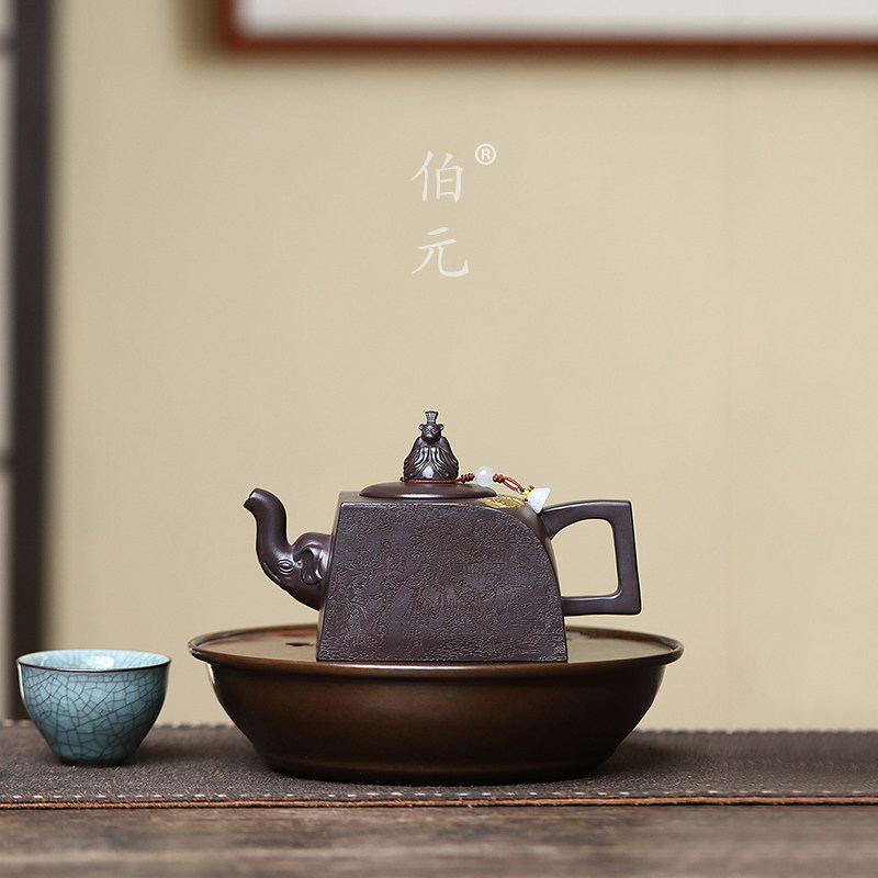 伯元中式紫砂刻绘马上封侯