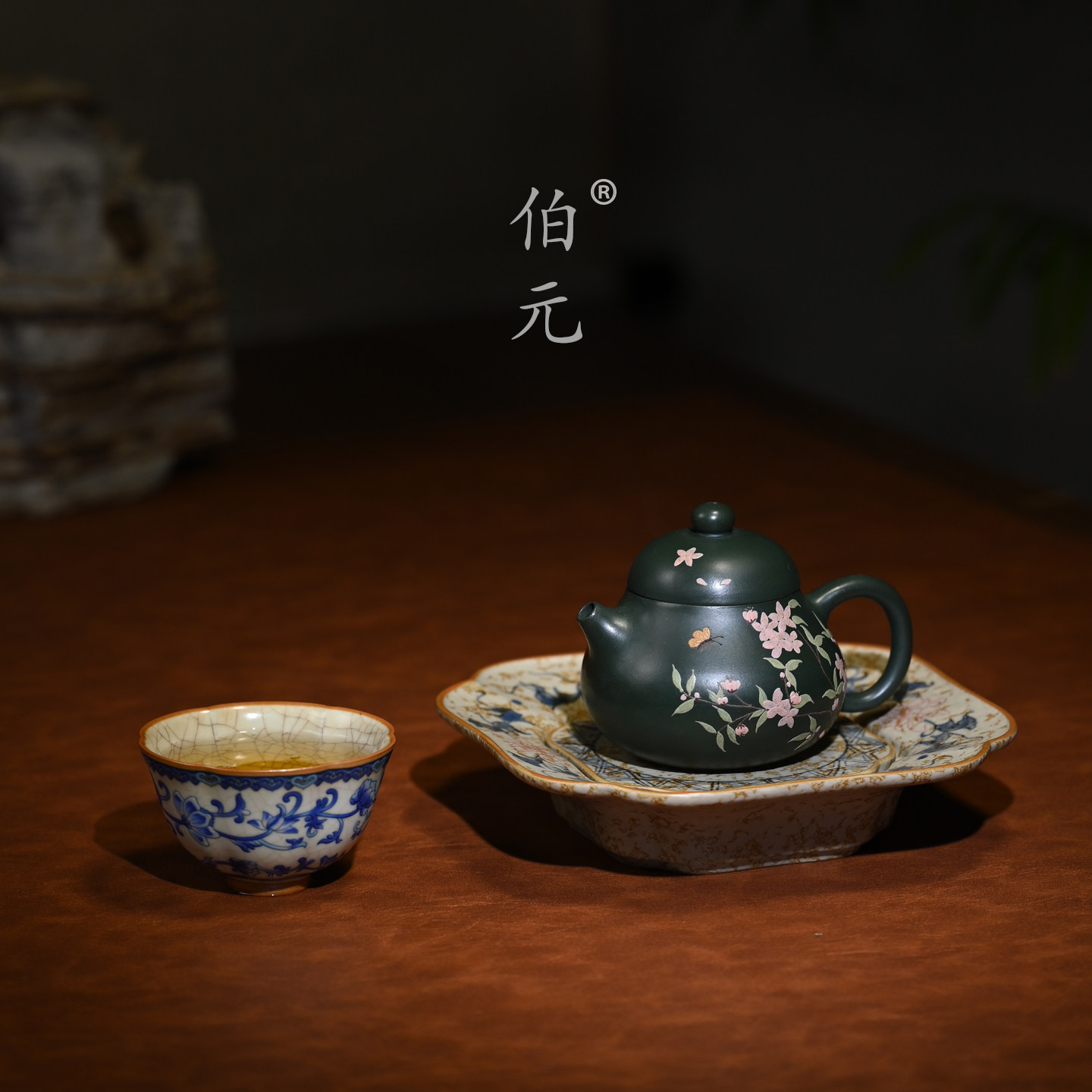 宜兴紫砂壶原矿绿泥小花文旦全手工泥绘小品功夫茶具泡茶壶 150ml