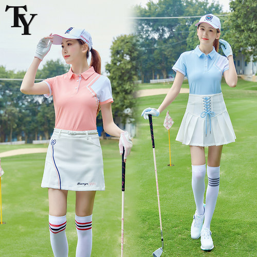 TY女士短袖T恤撞色翻领设计