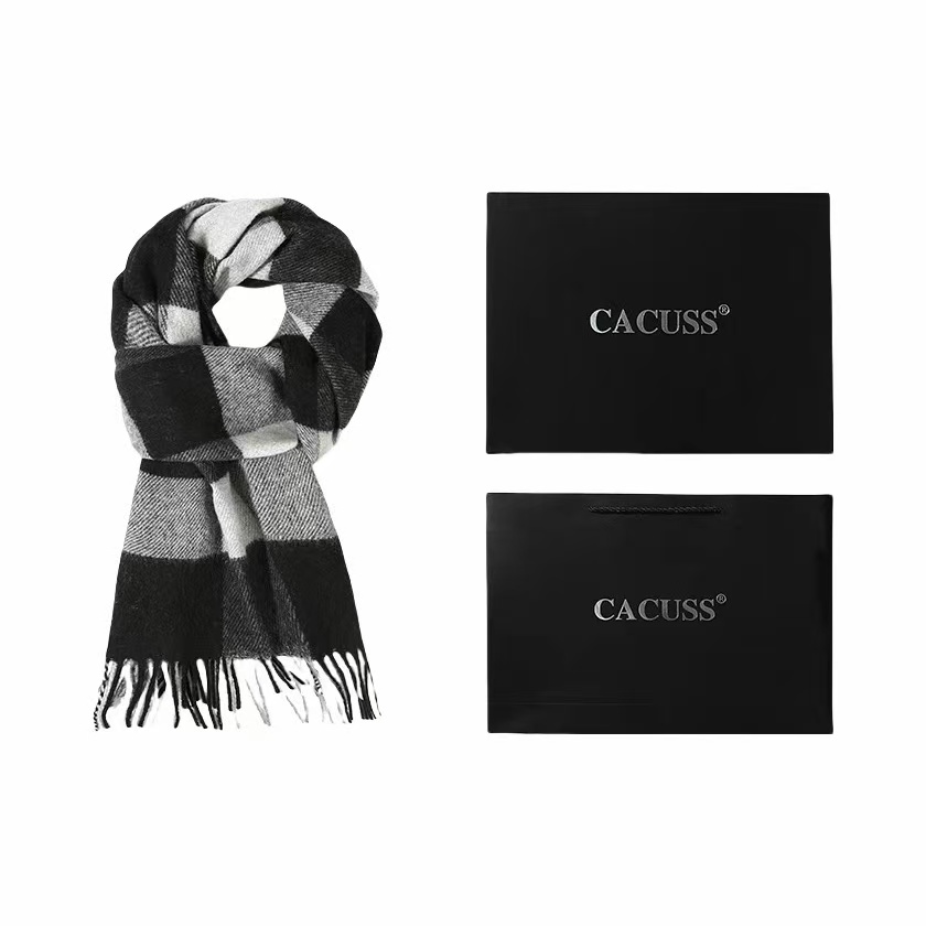 CACUSS时尚英伦格子围巾男秋冬天羊毛混纺保暖围脖韩版百搭商务