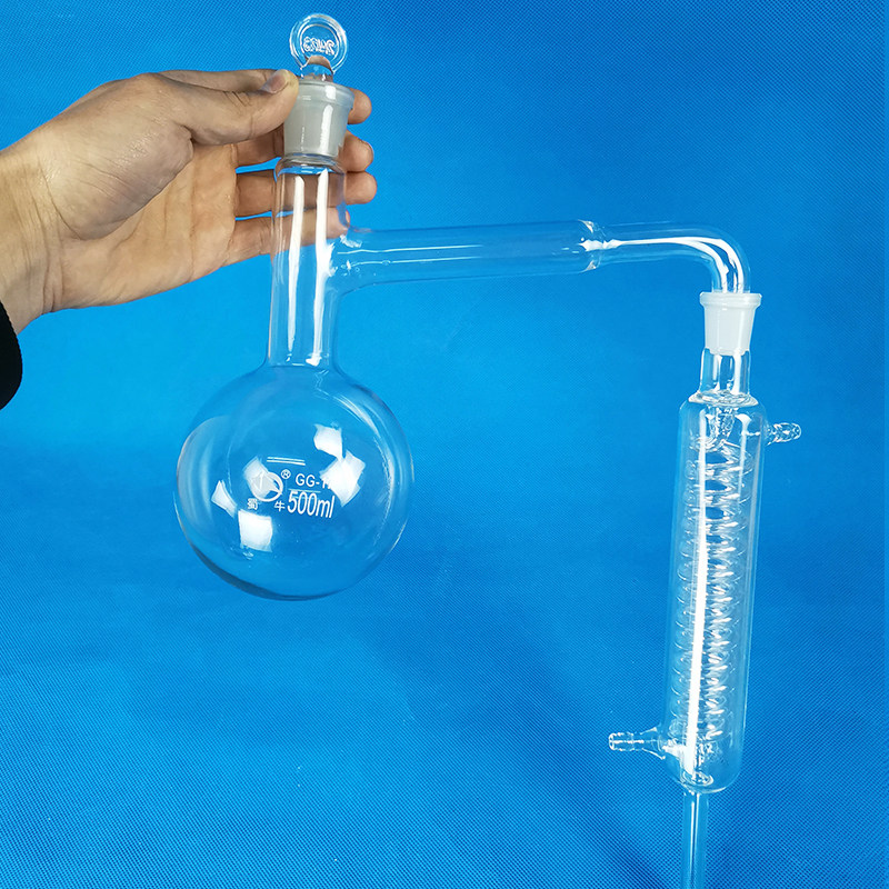全玻蒸馏器蒸馏水装置烧瓶精油提炼蒸馏水250-500ml花瓣提纯花露