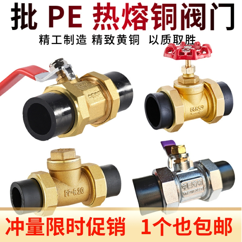 PE双活接铜球阀 20 25 32 烫接PE热熔黑色自来水管铜铜止回阀闸阀