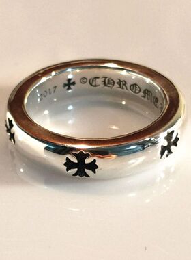 潮牌闭口版十字花细戒指CH指环