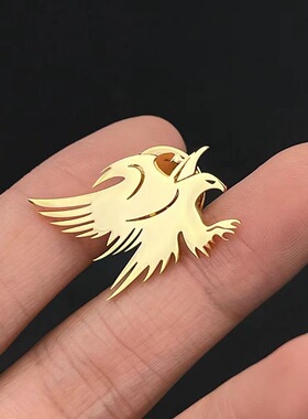 钛钢雄鹰胸针男士高级正装西服领针外套衬衫别针动物不锈钢徽章。