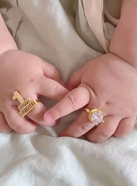 一周岁金色戒指婴儿儿童开口戒100天纪念礼物送宝宝生日礼物