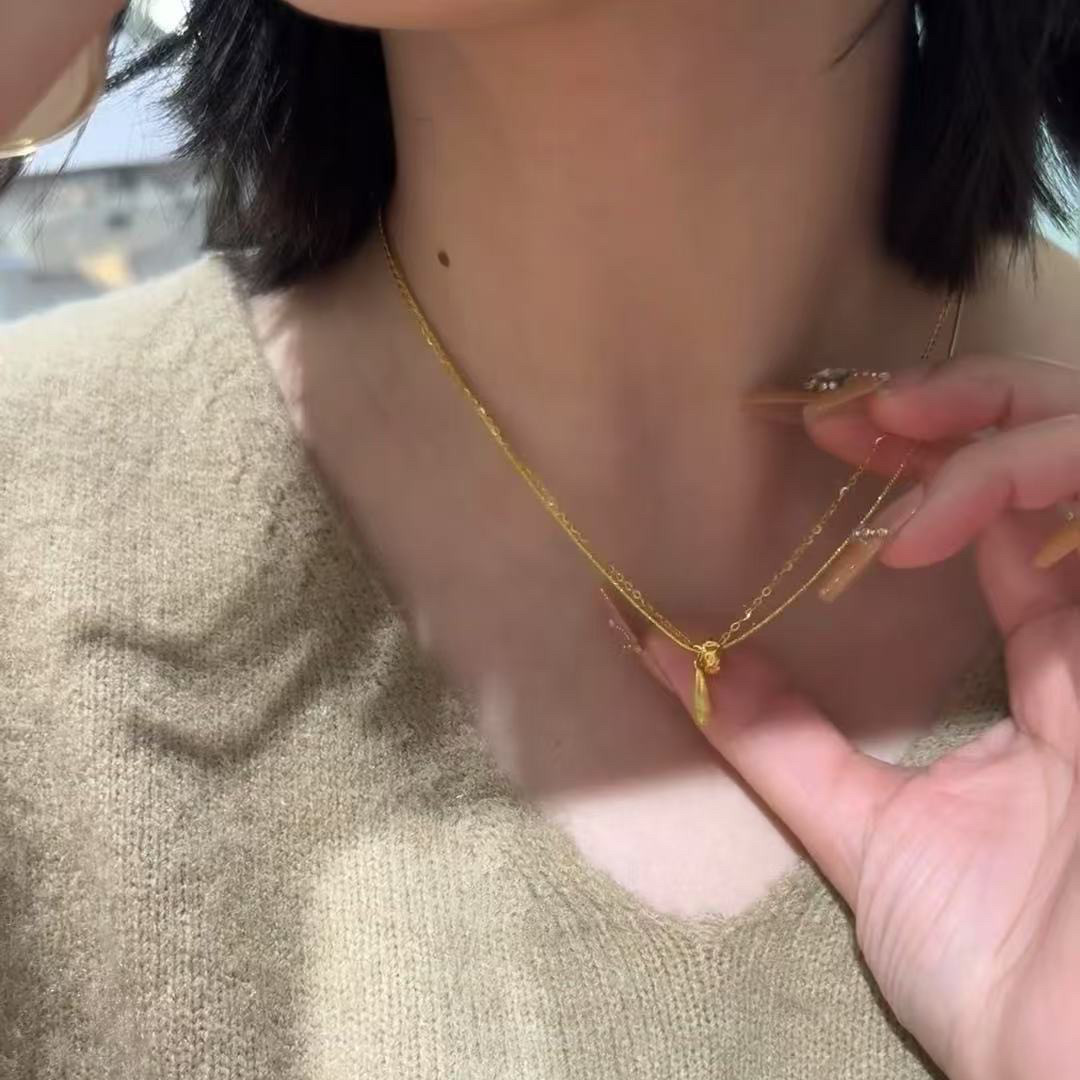 新款s925银镀金流光烁金5G双链项链女ins轻奢百搭精致项链送礼物