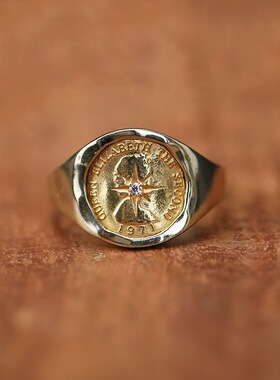 新款牛钝 时尚气质戒指伊丽莎白手工射线点钻铜币男女送礼物