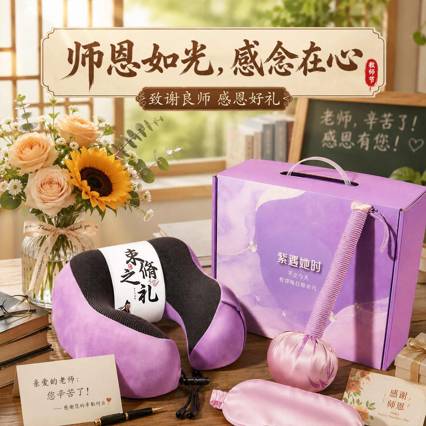 母亲生日礼物婆婆长辈艾草锤枕养生按摩梳子送给妈妈建党节礼盒 - 实物图